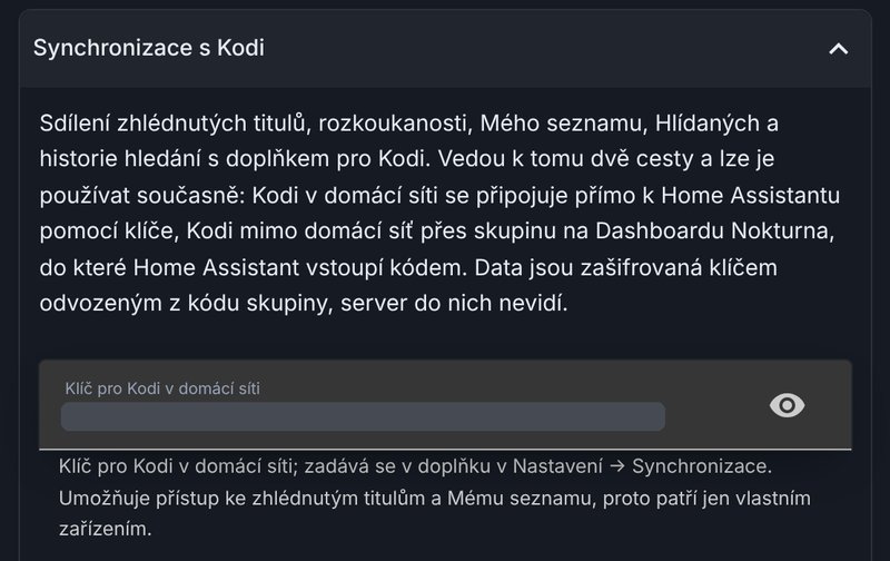 Sekce Synchronizace s Kodi